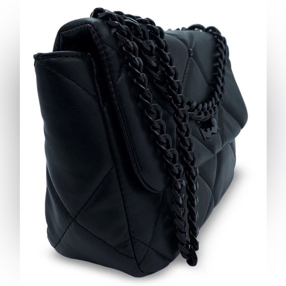 Gilda Paris NWT Black Vegan Leather Quilted  Chain Link Strap Bag - Picture 12 of 12